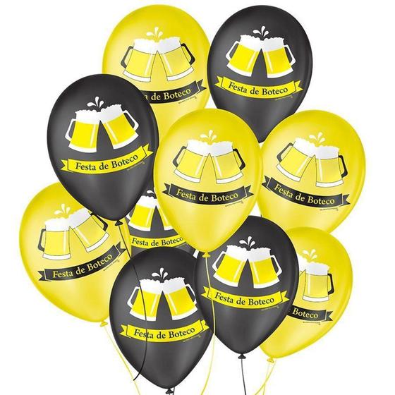 Imagem de Balão de Festa Decorado Boteco - Amarelo e Preto 9" 23cm - 25 Unidades - Balões São Roque