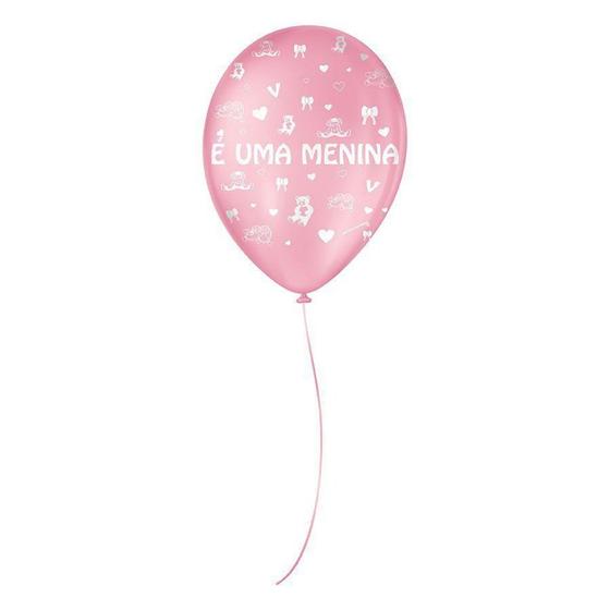 Imagem de Balão de Festa Decorado É uma Menina - Rosa Tutti Frutti e Branco 9" 23cm - 25 Unidades - São Roque