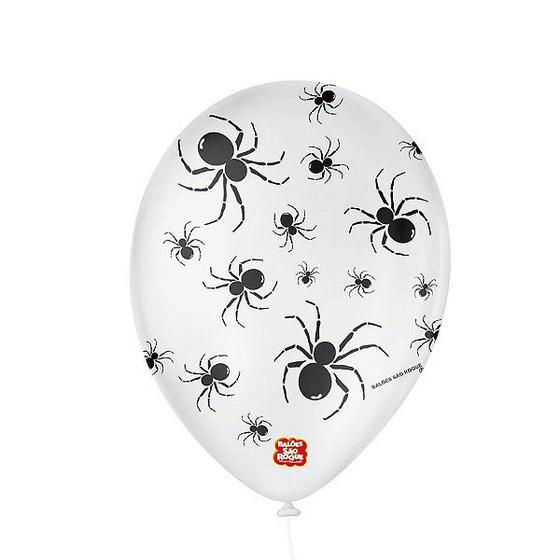 Imagem de Balão de Festa Decorado Halloween Aranha - Branco Polar e Preto Ébano - Balões São Roque - Rizzo