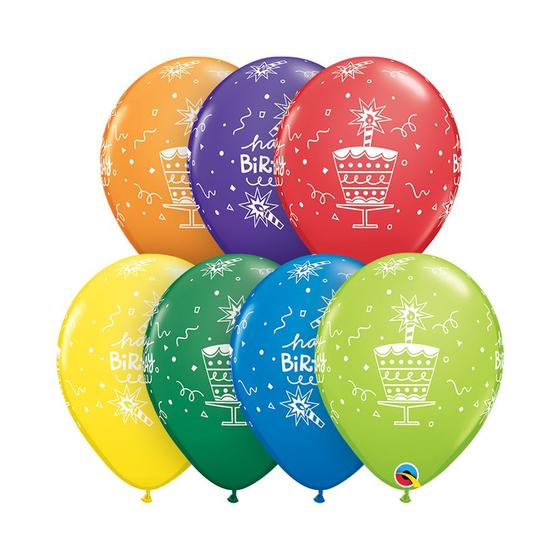 Imagem de Balão de Festa Látex Liso Decorado - Bolo de Aniversário - 11" 28cm - 50 unidades - Qualatex Outlet - Rizzo