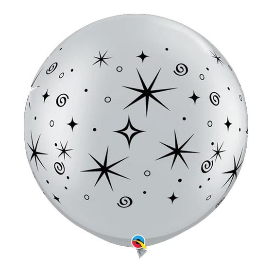 Imagem de Balão de Festa Látex Liso Decorado - Espirais Prata - 30" 76cm - 2 unidades - Qualatex Outlet - Rizzo