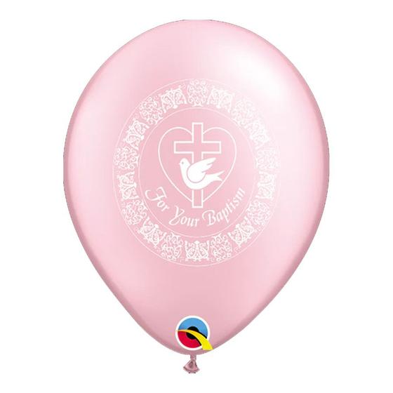 Imagem de Balão de Festa Látex Liso Decorado - For Your Baptism Rosa - 11" 27cm - 50 unidades - Qualatex Outlet - Rizzo