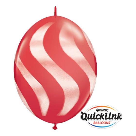 Imagem de Balão de Festa Látex Liso Q-Link - Vermelho Listras Onduladas Brancas - 12" 30cm - 50 unidades - Qualatex Outlet - Rizzo