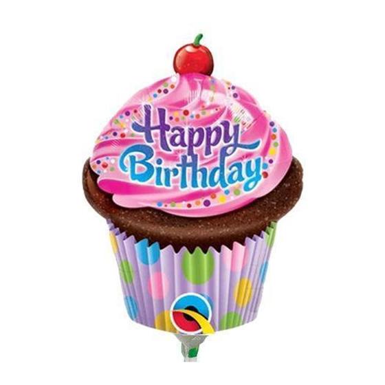 Imagem de Balão de Festa Microfoil 14" 35cm - Cupcake Happy Birthday - 1 unidade - Qualatex Outlet - Rizzo