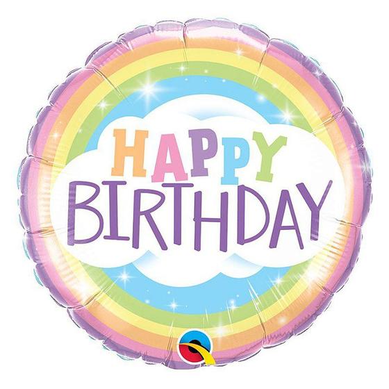 Imagem de Balão de Festa Microfoil 18" 45cm - Happy Birthday Arco-Íris - 01 Unidade - Qualatex - Rizzo Balões