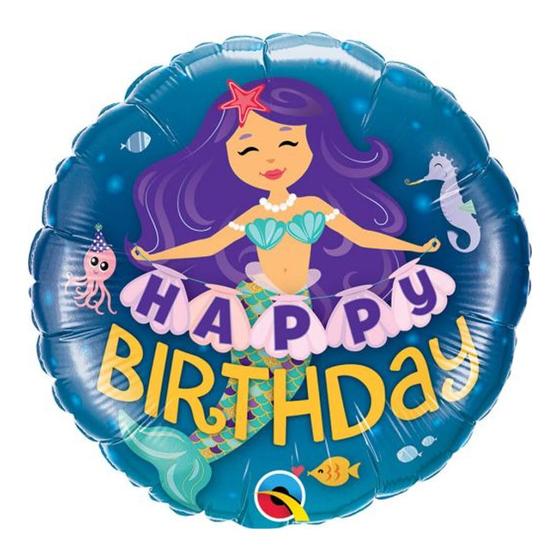 Imagem de Balão de Festa Microfoil 18" 45cm - Redondo Happy Birthday! Sereia - 1 unidade - Qualatex Outlet - Rizzo