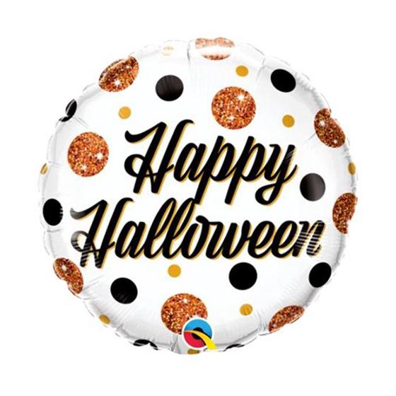 Imagem de Balão de Festa Microfoil 18" 45cm - Redondo Happy Halloween! Pontos Brilhantes - 1 unidade - Qualatex Outlet - Rizzo