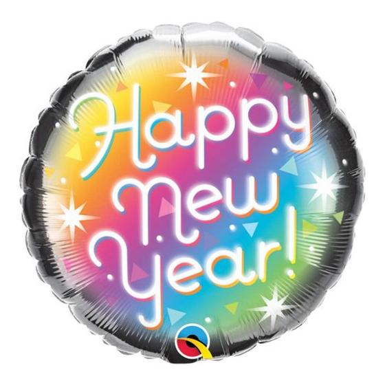 Imagem de Balão de Festa Microfoil 18" 45cm - Redondo Happy New Year! Prismático - 1 unidade - Qualatex Outlet - Rizzo
