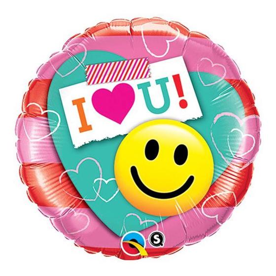 Imagem de Balão de Festa Microfoil 18" 45cm - Redondo I Love You! Carinha Sorridente - 1 unidade - Qualatex Outlet - Rizzo