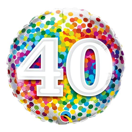 Imagem de Balão de Festa Microfoil 18" 45cm - Redondo Número 40 Confete Arco-Íris - 1 unidade - Qualatex Outlet - Rizzo