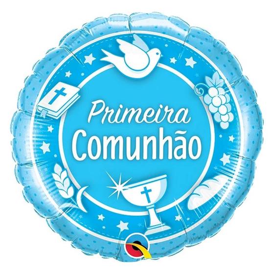 Imagem de Balão de Festa Microfoil 18" 45cm - Redondo Primeira Comunhão Azul - 1 unidade - Qualatex Outlet - Rizzo