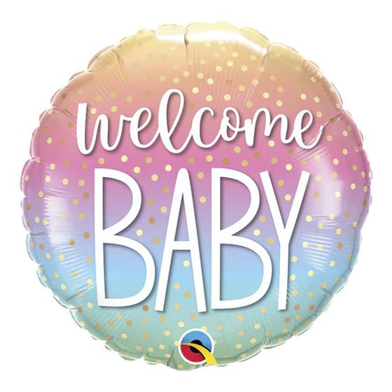 Imagem de Balão de Festa Microfoil 4" 10cm - Redondo Welcome Baby! Confetes - 1 unidade - Qualatex Outlet - Rizzo