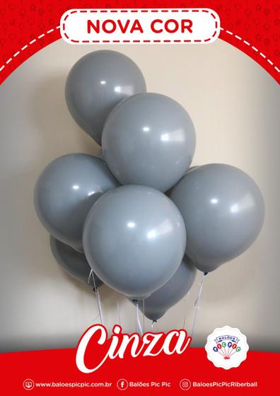 Imagem de BALÃO LISO REDONDO - PIC PIC Nº 09 - CINZA - Pacote com 50 unidades