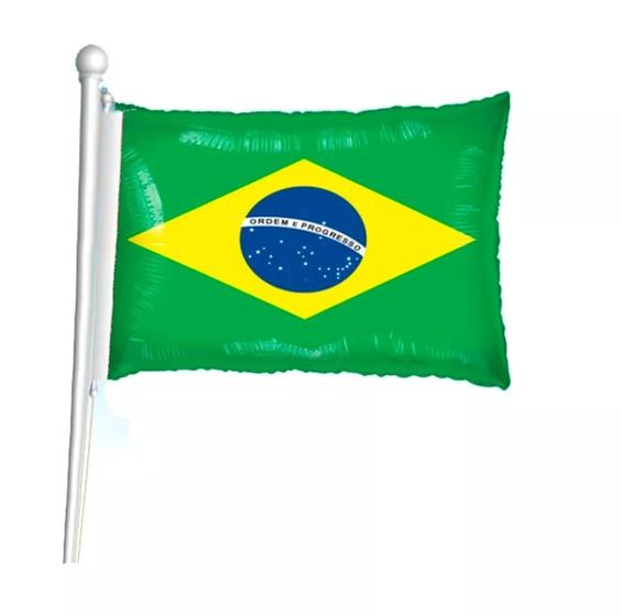 Imagem de Balão Metalizado Bandeira Do Brasil 14 = 40cm 6 unidades + pega-balão