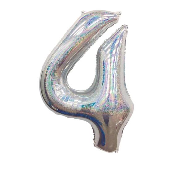 Imagem de Balão Metalizado Holográfico número 4 Prata glitter Holográfico para aniversários e festas 101 cm Un