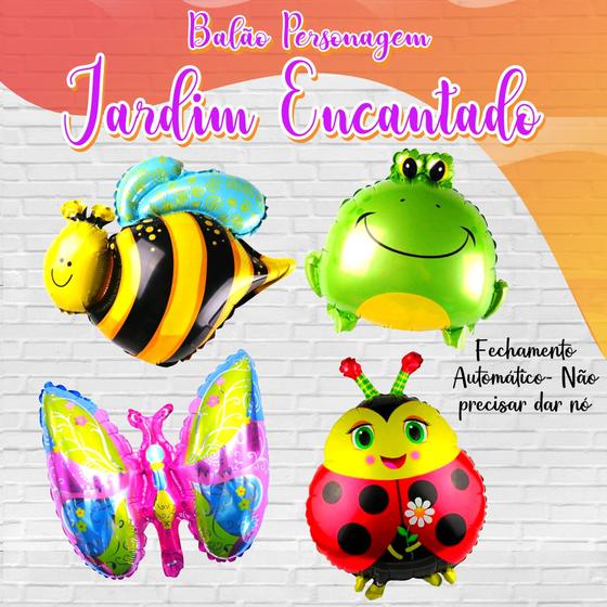 Imagem de Balão Metalizado Jardim Encantado 4 Unidades- Animais, Abelinha, Borboleta, Joaninha, Sapinho.