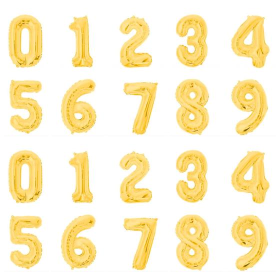 Imagem de Balão metalizado numérico Dourado 16" 40cm decoração festa