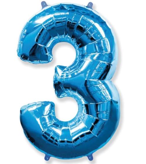 Imagem de Balão Metalizado Número 3 Azul 16" (40cm) - Make+