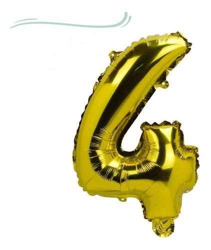Imagem de Balão Metalizado Número 4 - 40cm Com Palito Dourado