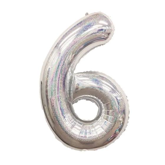 Imagem de Balão Metalizado Número 6 Prata Nacarado - 40cm