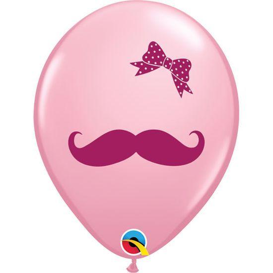 Imagem de Balão Qualatex 11" - Redondo Rosa - Bigode E Fita - 50 Un