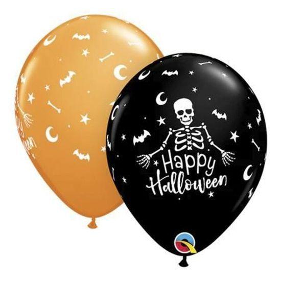 Imagem de Balão Qualatex 11" - Redondo Sortido Especial - Happy Halloween-Esqeuleto - 50 Un