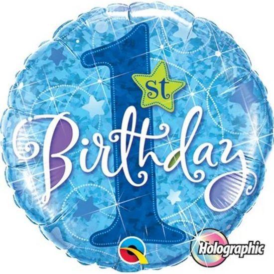 Imagem de Balão Qualatex 18" - Redondo Hol - 1St Birthday-Estrelas Azuis - 1 Un