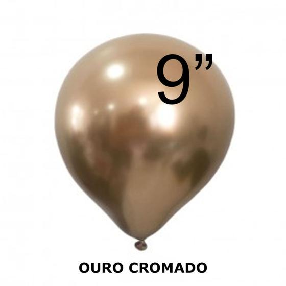 Imagem de BALÃO REDONDO METÁLICO/CROMADO - OURO Nº 09 - JOY - Pacote com 25 unidades - Balões Joy