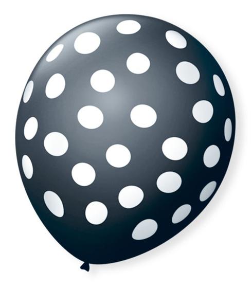 Imagem de Balão São Roque Póa N9 C/25un Preto Com Bolinha Branca