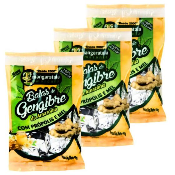 Imagem de Balas de Gengibre da Amazônia com Própolis e Mel  - 3 pacotes de 40 g - 100% natural