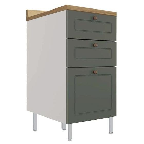 Imagem de Balcao 40cm 3 Gavetas Com Tampo e Pés 100% MDF Cozinha Modulada Provence Robel Fendi/Salvia