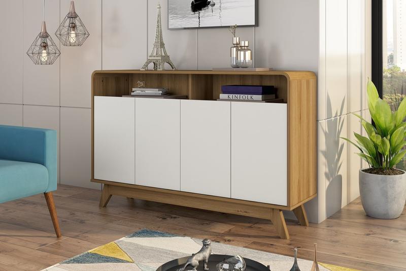 Imagem de Balcão aparador buffet eccos 4 portas nature offwhite