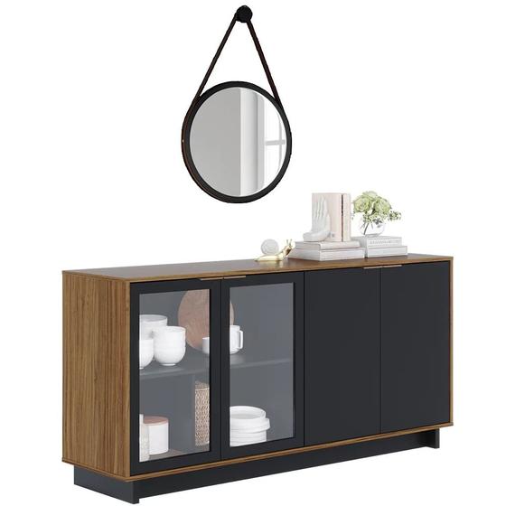 Imagem de Balcão Aparador Buffet Vicky Com Espelho Adnet 67cm C05 Noce Milano/Preto - Mpozenato