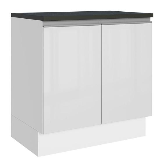 Imagem de Balcão Armário de Cozinha 100% MDF 80 cm 2 Portas Branco Brilhante Acordes Madesa