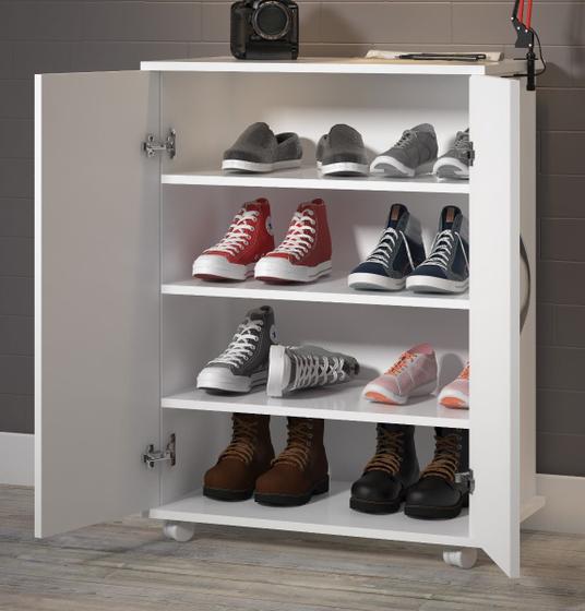 Balcão Armário Sapateira Quarto Multiuso 2 Portas Branco Menor preço em Balcão Armário Sapateira Quarto Multiuso 2 Portas Branco
