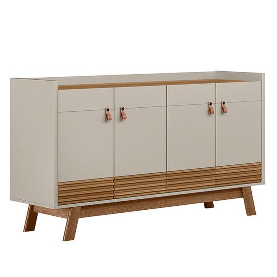 Imagem de Balcão Buffet 160cm 4 Portas Pés Retrô Luzzo L06 Amêndoa/Off White - Mpozenato