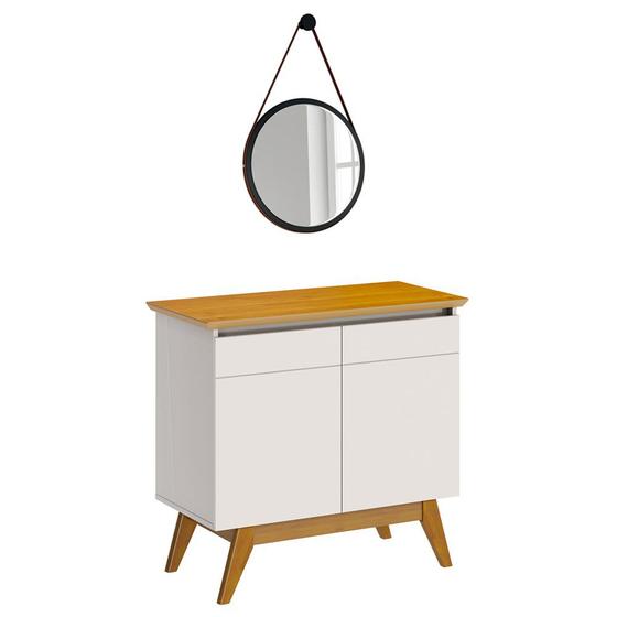 Imagem de Balcão Buffet 2 Portas Classic Com Espelho Adnet 67cm HI01 Off White/Nature - Mpozenato