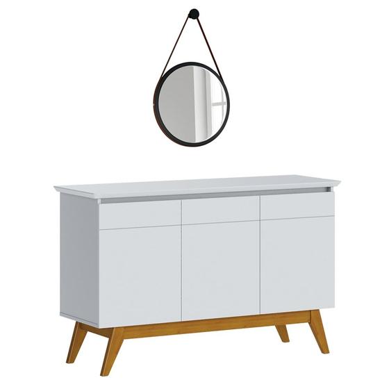 Imagem de Balcão Buffet 3 Portas Classic Com Espelho Adnet 67cm HI01 Branco Acetinado - Mpozenato