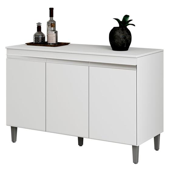 Imagem de Balcão Buffet Gabinete Cozinha Manu 120cm Com Tampo 3 Portas Branco - Desk Design