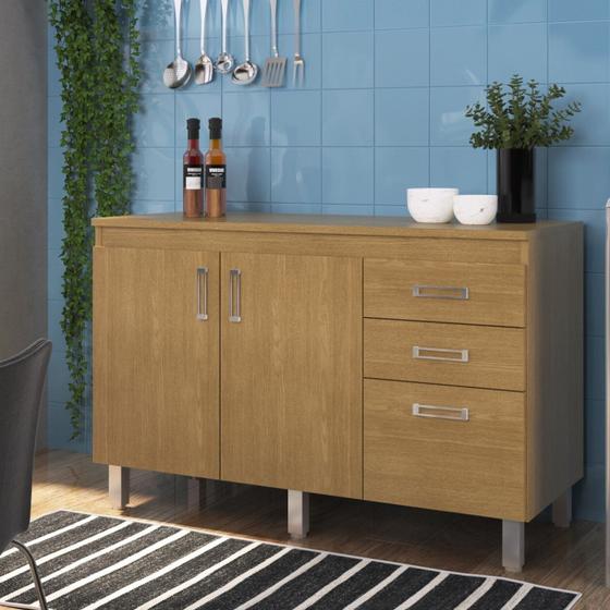 Imagem de Balcão com Tampo 120cm 3 Portas 2 Gavetas Flex
