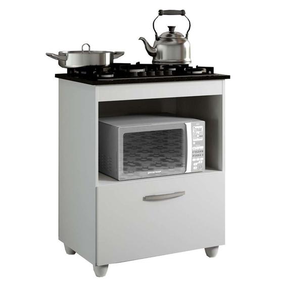 Balcão Cooktop 5 Bocas 1 Porta Salvia Branco - kaiki Móveis Menor preço em Balcão Cooktop 5 Bocas 1 Porta Salvia Branco - kaiki Móveis