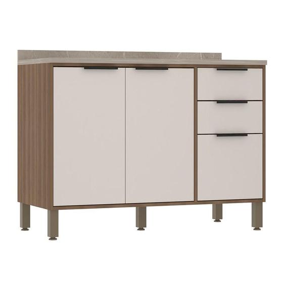 Imagem de Balcão Cozinha 120cm 2 Portas 3 Gavetas Tampo Vanilla/beige