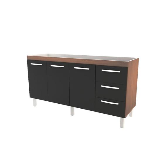Balcão Cozinha Armário Gabinete para Pia de 140 cm Carina 3 portas e 3 Gavetas Savana frente Preta Menor preço em Balcão Cozinha Armário Gabinete para Pia de 140 cm Carina 3 portas e 3 Gavetas Savana frente Preta
