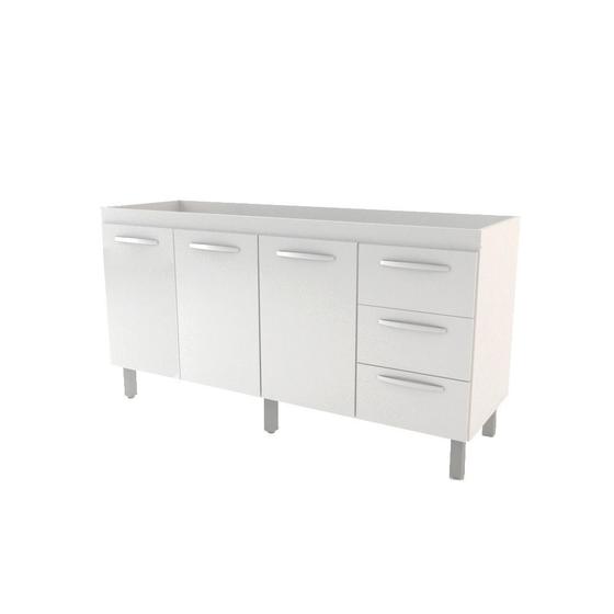 Balcão Cozinha Armário Gabinete para Pia de 160 cm Emily 3 portas e 3 Gavetas Branco Frente Branca Menor preço em Balcão Cozinha Armário Gabinete para Pia de 160 cm Emily 3 portas e 3 Gavetas Branco Frente Branca