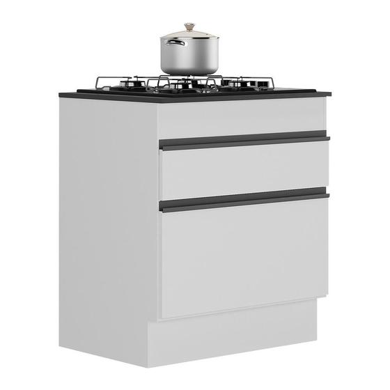 Imagem de Balcão Cozinha c/ Rodapé para Cooktop 70 cm 1 Porta 1 Gav Veneza Multimóveis MP2118.964 Branco/Preto