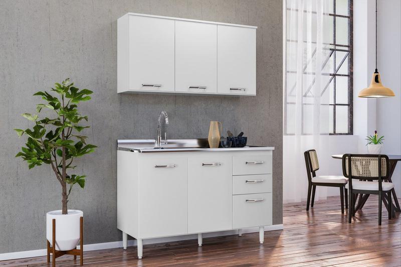 Balcão Cozinha Fit Para Pia com Armário Aéreo 120 Cm - Cozinhas Nicioli Menor preço em Balcão Cozinha Fit Para Pia com Armário Aéreo 120 Cm - Cozinhas Nicioli