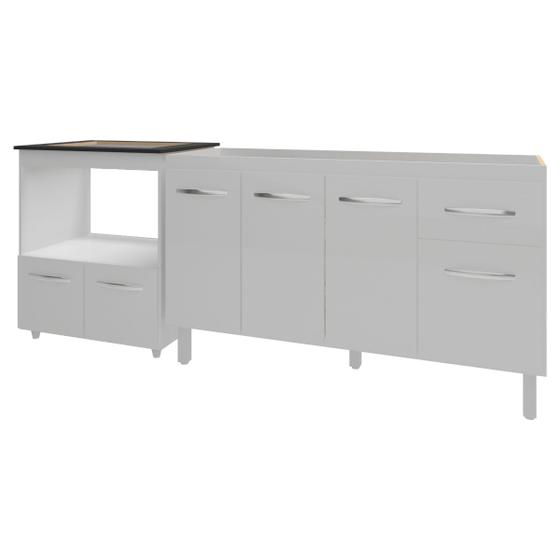Imagem de Balcão Cozinha Gabinete de Pia 140 cm Camila e Balcão Evelyn Para Fogão Cooktop 4 Bocas e Forno Elétrico Branco