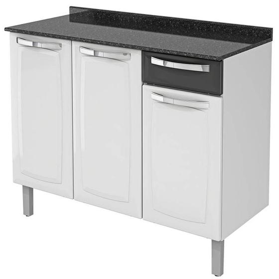 Balcão Cozinha Itatiaia Rose 3 Portas 1 Gaveta Branco/Preto IG3G1-105 Menor preço em Balcão Cozinha Itatiaia Rose 3 Portas 1 Gaveta Branco/Preto IG3G1-105