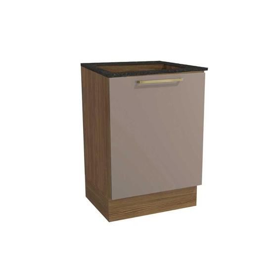 Imagem de Balcão Cozinha p/Cooktop Botanic M629 top 1 Porta c/Tampo 60cm Nogueira/Fendi/Preto Brilho - Kappesberg