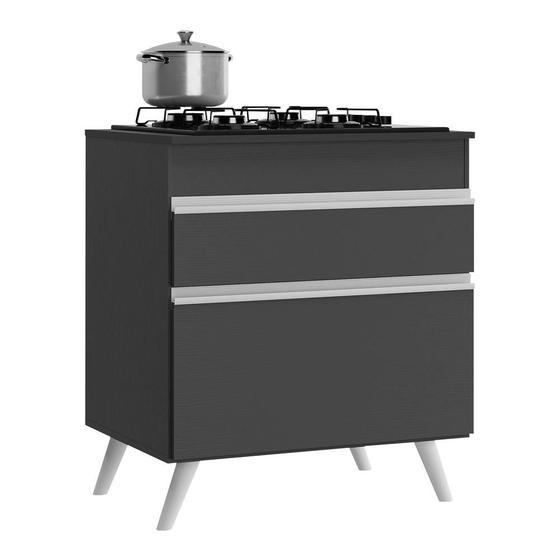 Imagem de Balcão Cozinha para Cooktop 70 cm 1 Porta 1 Gaveta Veneza Multimóveis MP3706.898 Preto/Branco